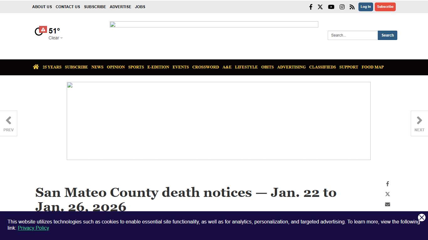 San Mateo County death notices — Jan. 22 to Jan. 26, 2026 Local News smdailyjournal.com