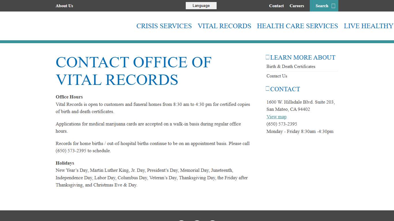 Contact Office of Vital Records - San Mateo County Health